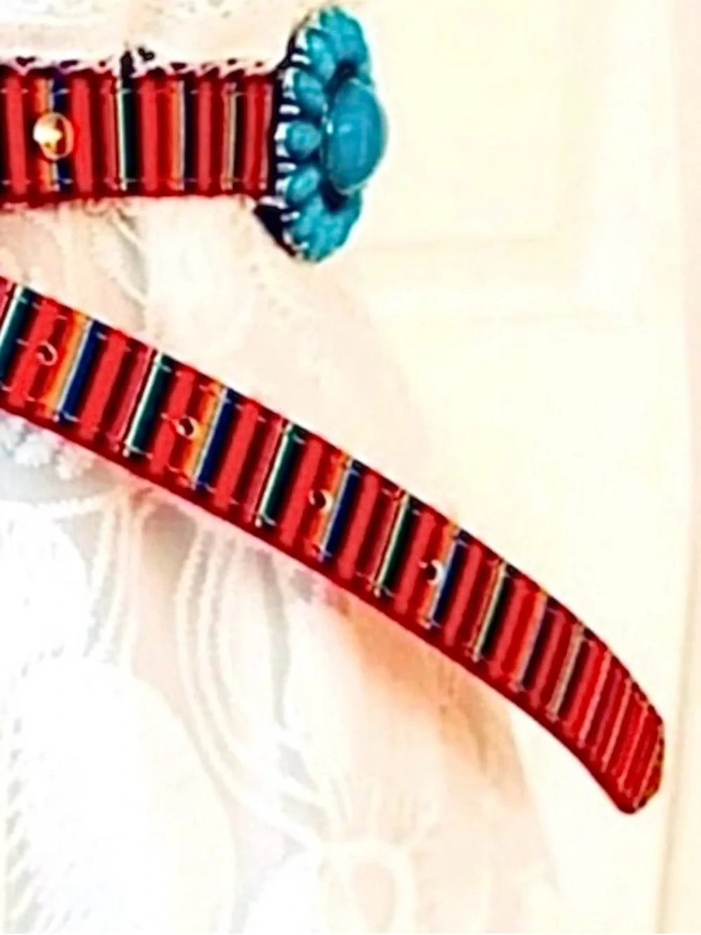 BELT ~ Women’s Bold Colorful Striped Faux Turquoise Leather Belt 42-inch